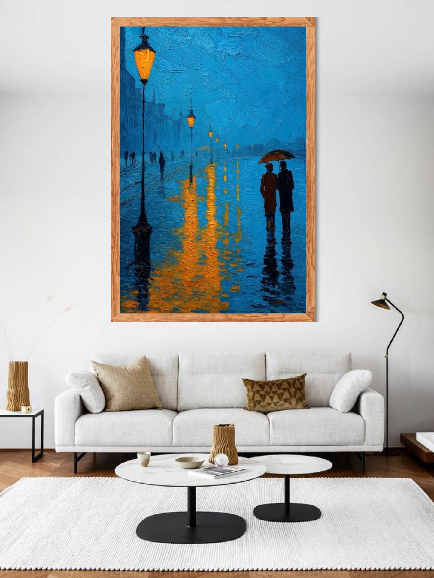 Romantic Rain Street Canvas Wall Art | Couple Under Umbrella Painting