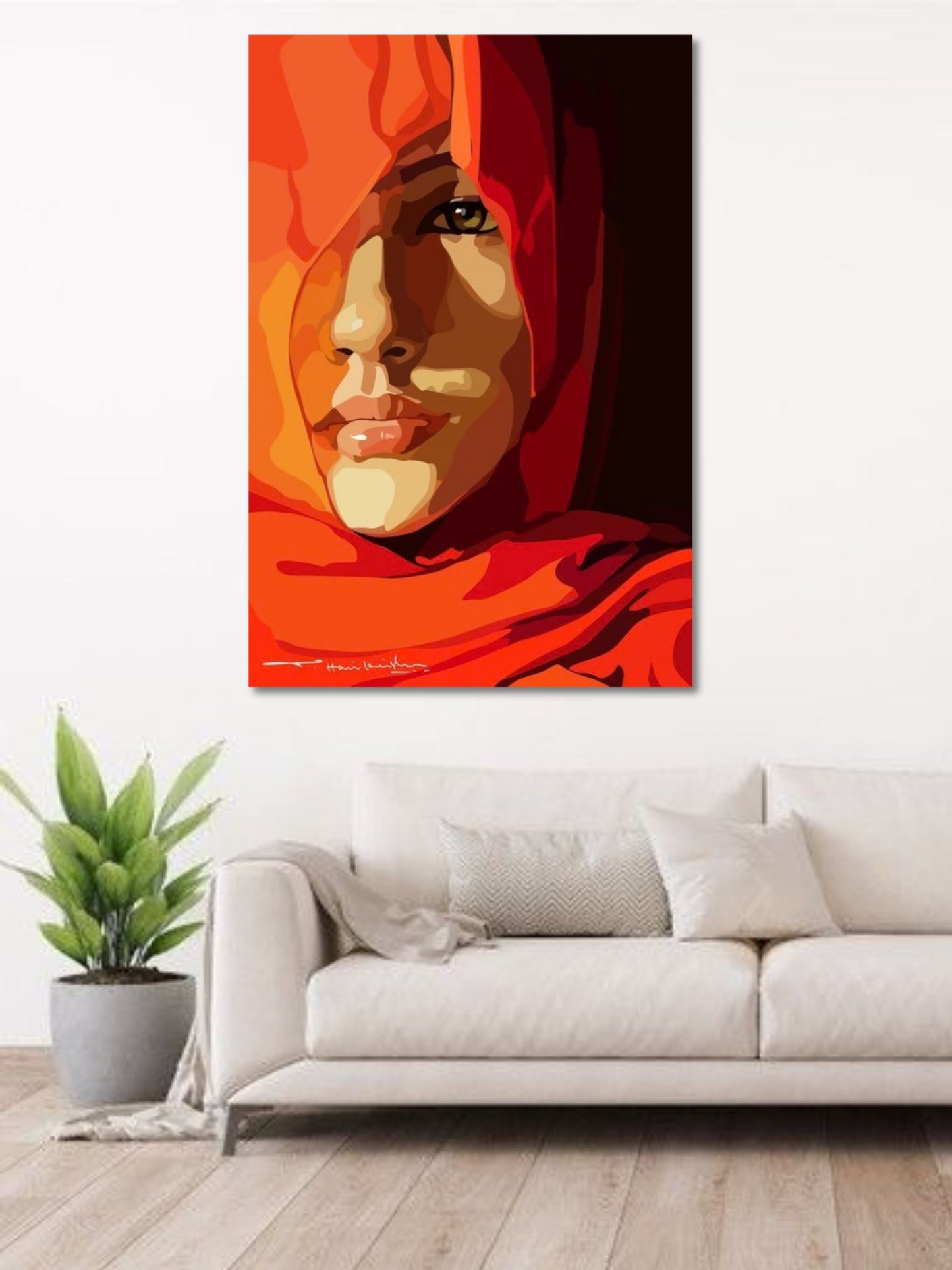 Modern Woman Portrait Canvas Wall Art | Red Abstract Face Painting