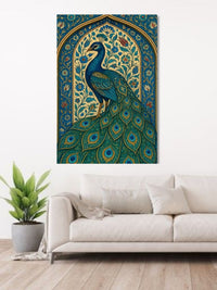 Royal Peacock Canvas Wall Art | Traditional Indian Bird Painting