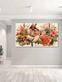 Radha Krishna Jhula Canvas Wall Art | Romantic Hindu God Swing Painting