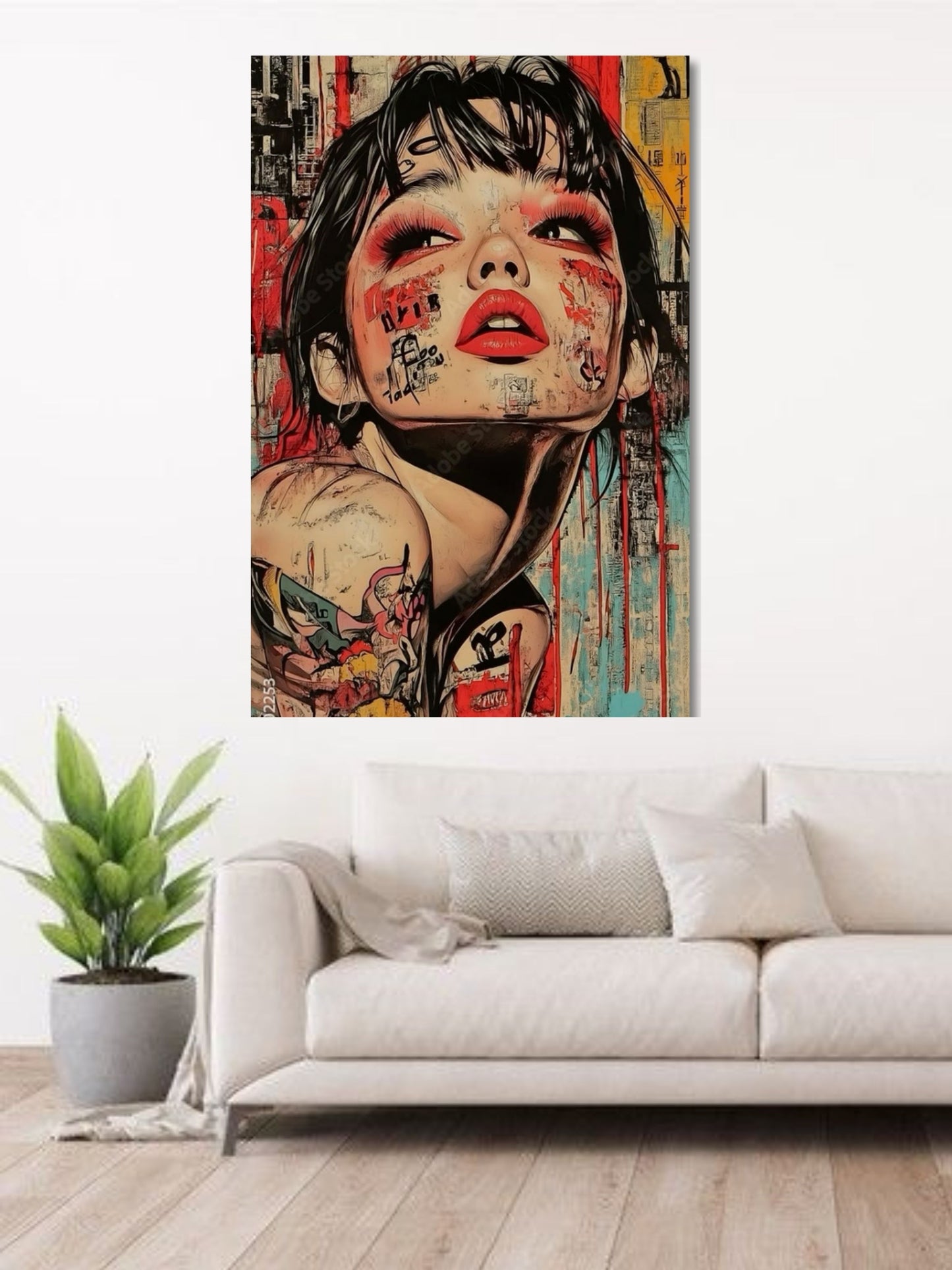 Abstract Woman Portrait Graffiti Canvas Wall Art | Modern Pop Art Face Painting
