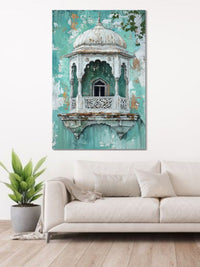 Vintage Jharokha Window Canvas Wall Art | Indian Heritage Architecture Painting
