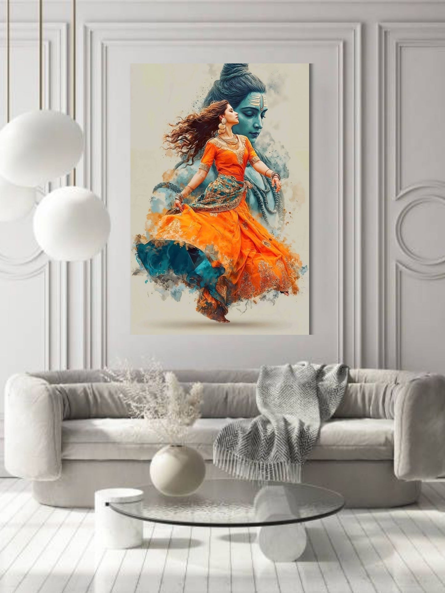 Shiv Tandav Dance Canvas Wall Art | Lord Shiva & Classical Dancer Painting