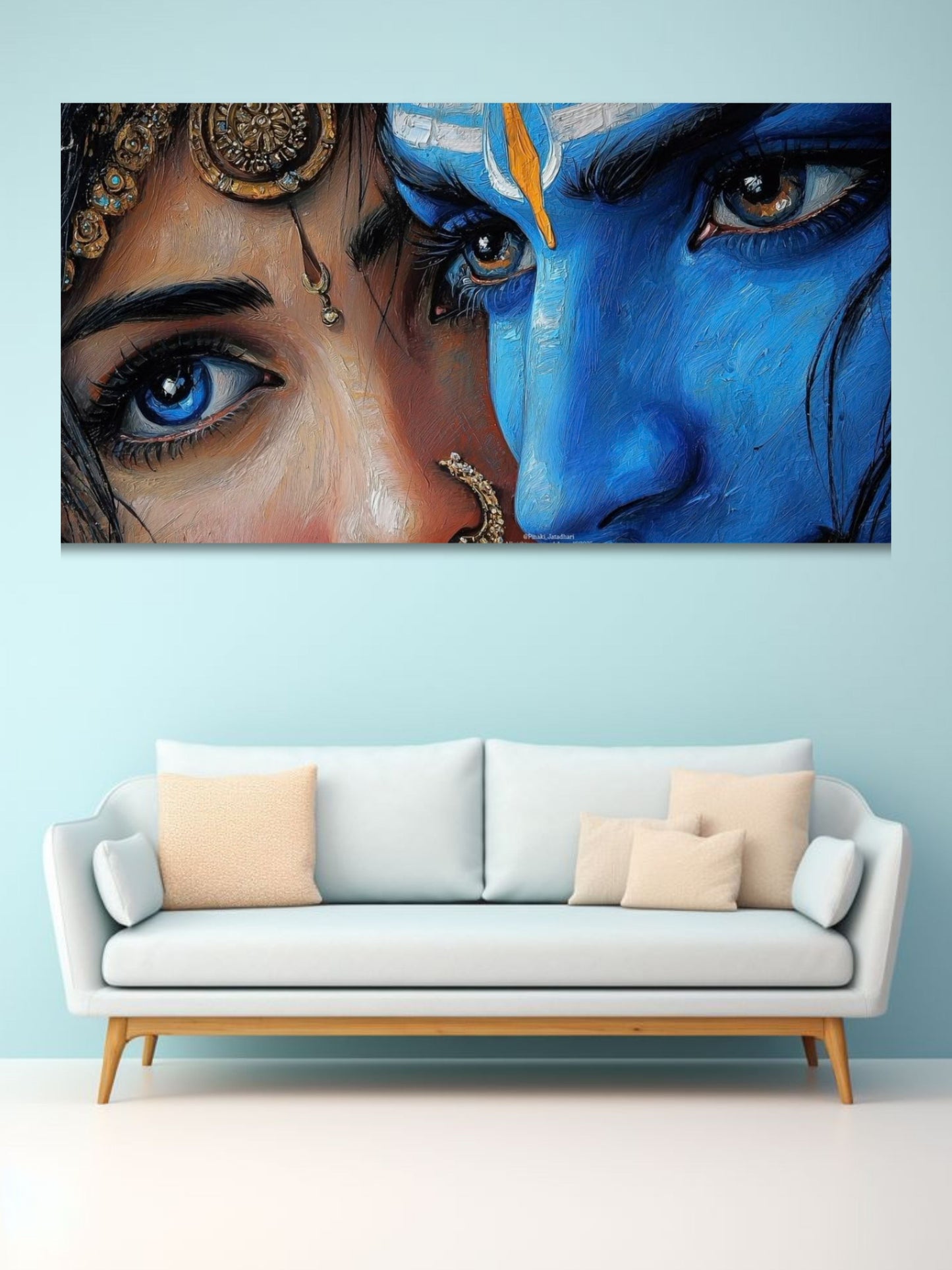 Radha Krishna Close-Up Canvas Wall Art | Divine Eyes Spiritual Painting