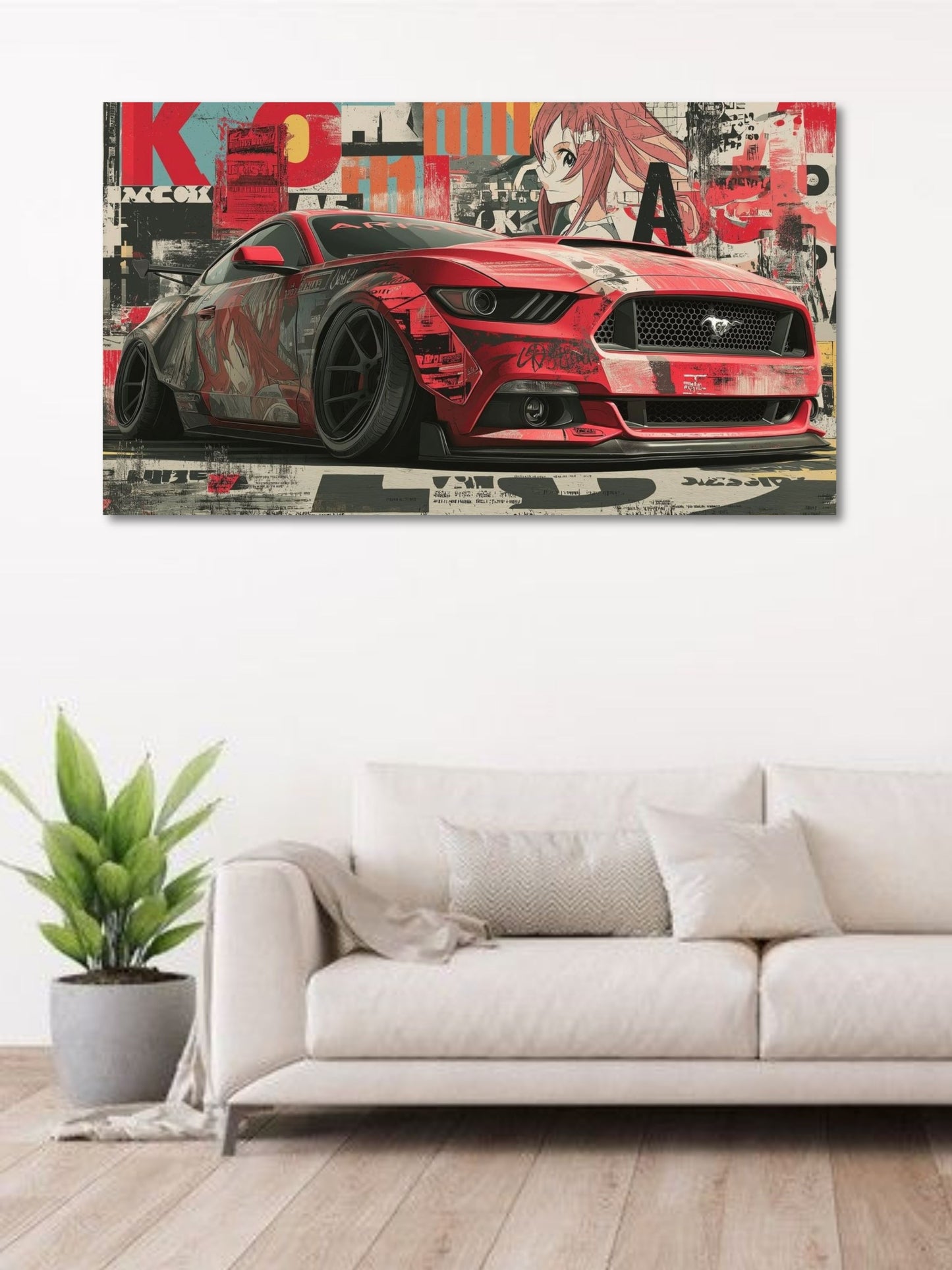 Red Sports Car Canvas Wall Art | Modern Muscle Car Pop Art Painting