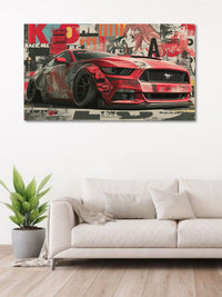 Red Sports Car Canvas Wall Art | Modern Muscle Car Pop Art Painting