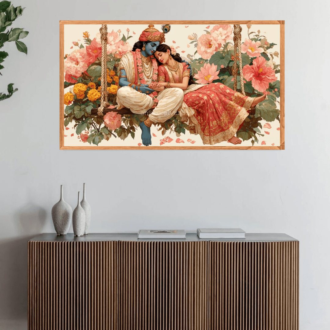 Radha Krishna Jhula Canvas Wall Art - Memories InsiteRADHA KRISHNA JHULA FRAME -STRECHED