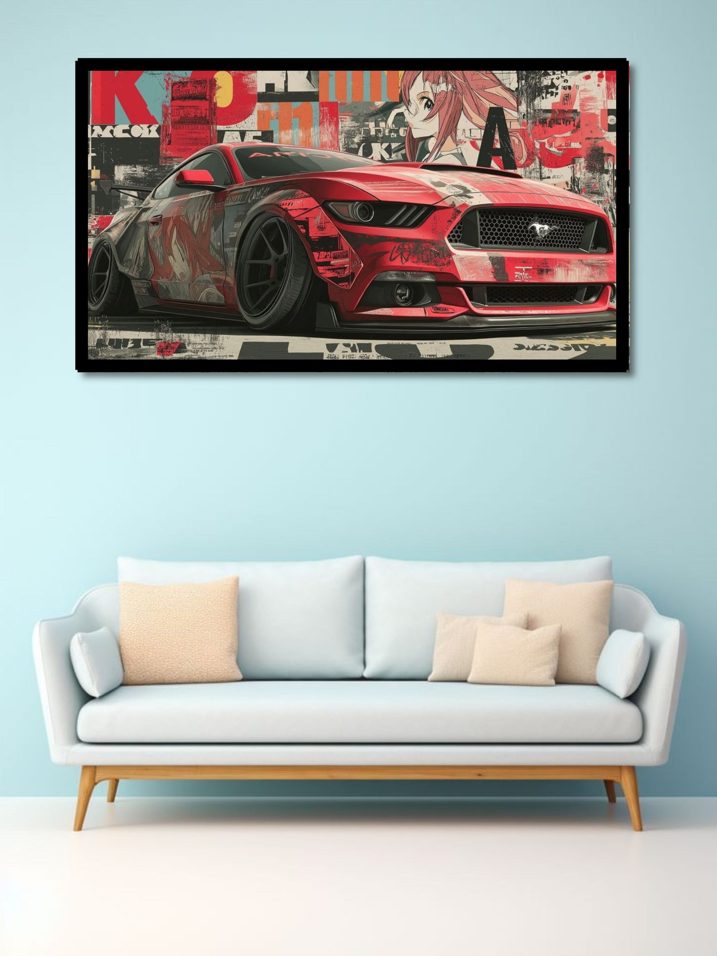 Red Sports Car Canvas Wall Art | Modern Muscle Car Pop Art Painting