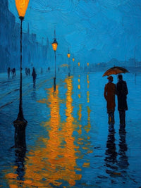 Romantic Rain Street Canvas Wall Art | Couple Under Umbrella Painting