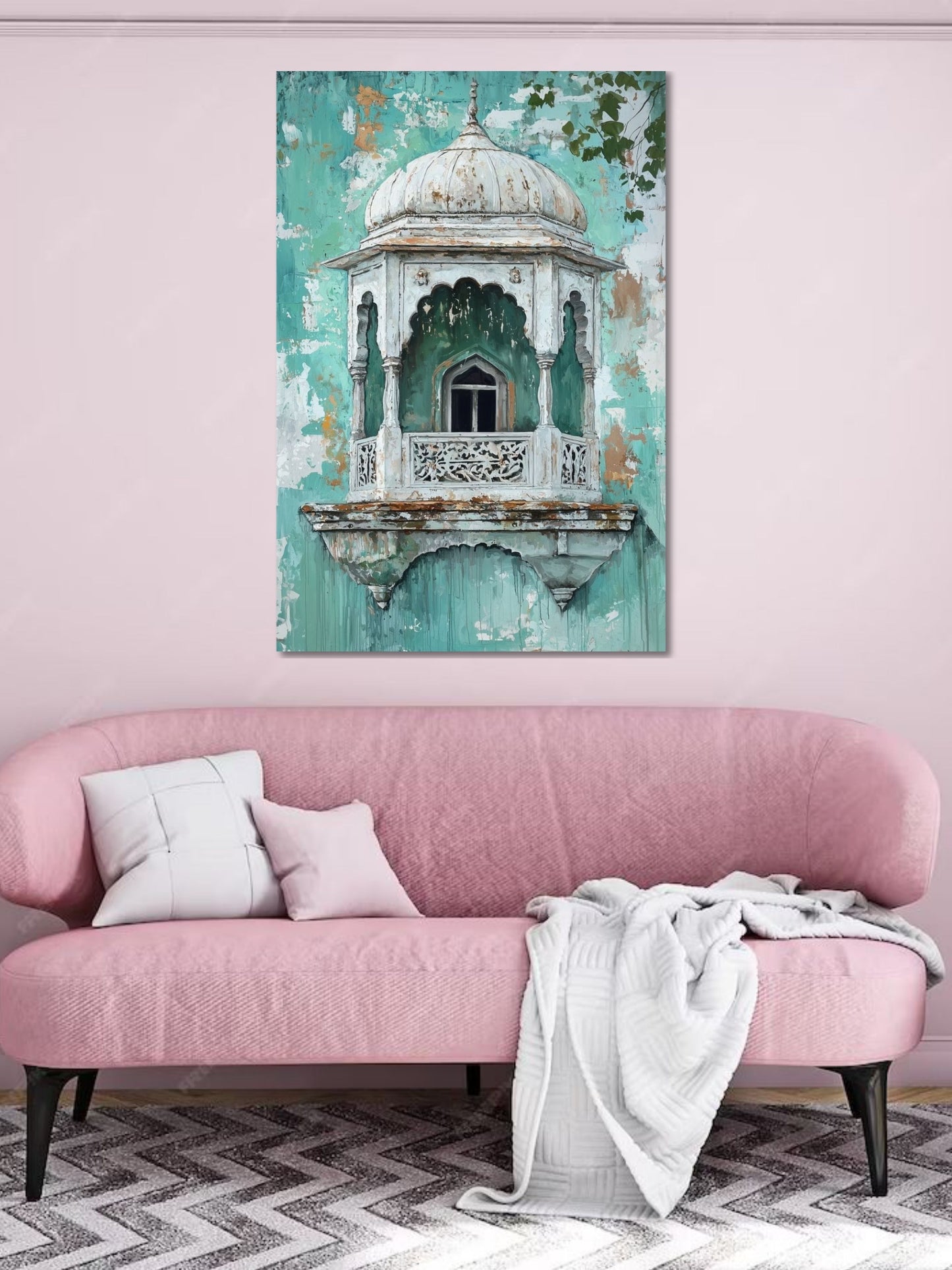 Vintage Jharokha Window Canvas Wall Art | Indian Heritage Architecture Painting