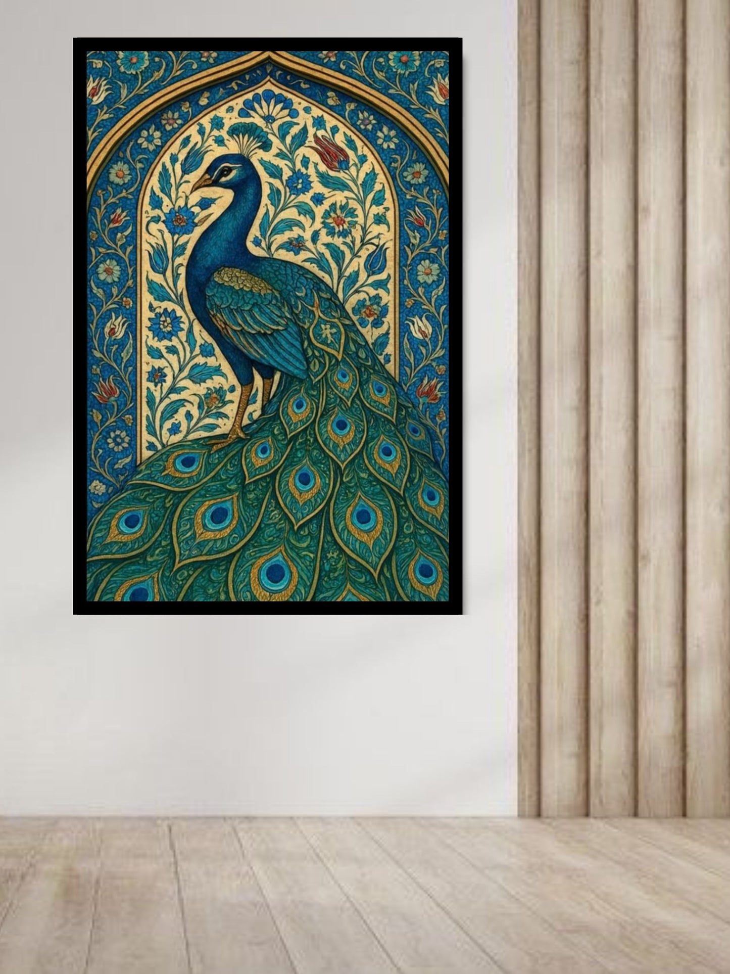 Royal Peacock Canvas Wall Art | Traditional Indian Bird Painting