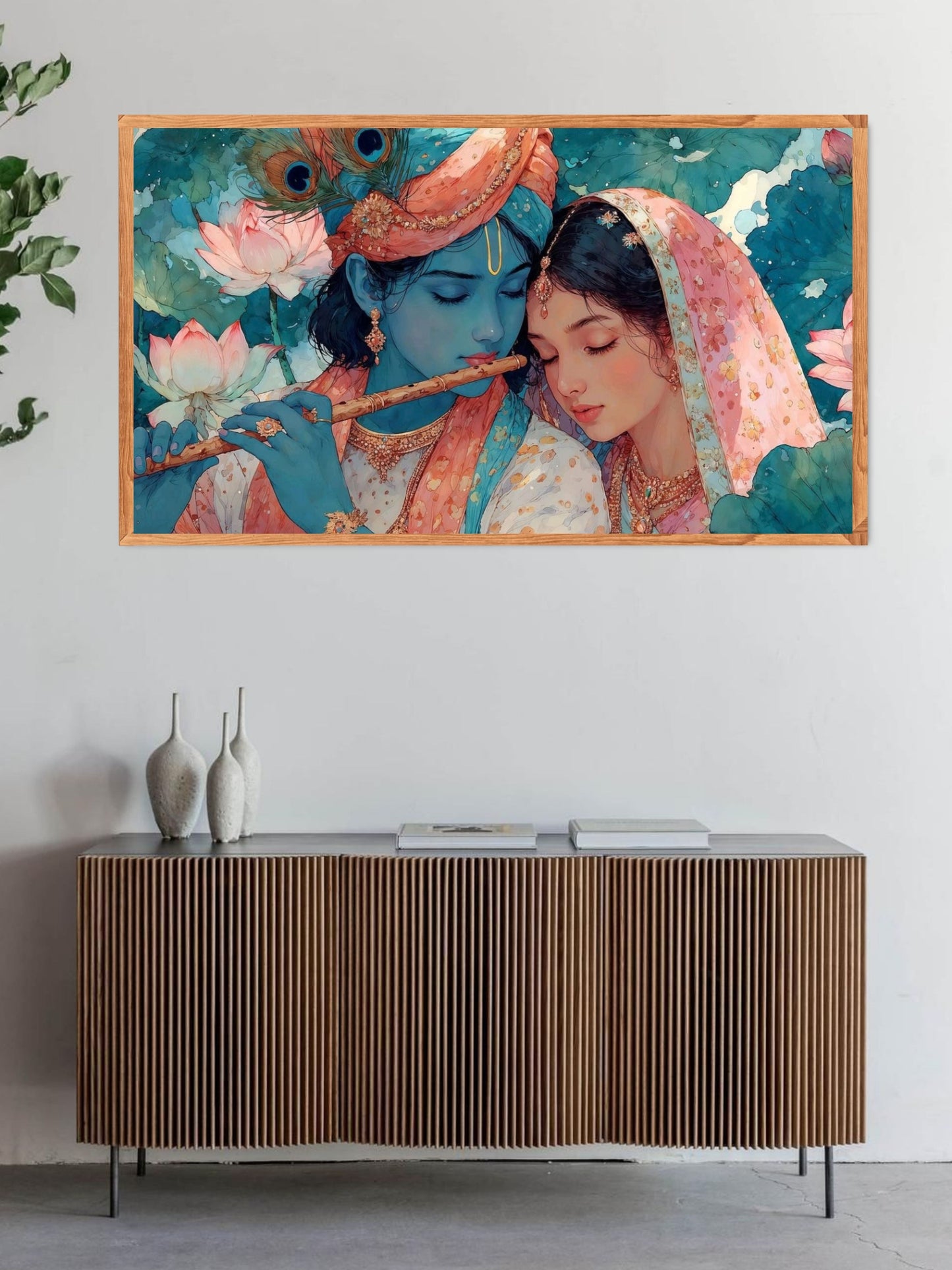 Radha Krishna Canvas Wall Art | Romantic Hindu God Painting