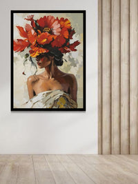 Elegant Woman with Floral Hat Canvas Wall Art | Modern Flower Portrait Painting