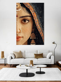 Traditional Indian Woman Portrait Canvas Wall Art | Ethnic Bridal Face Painting