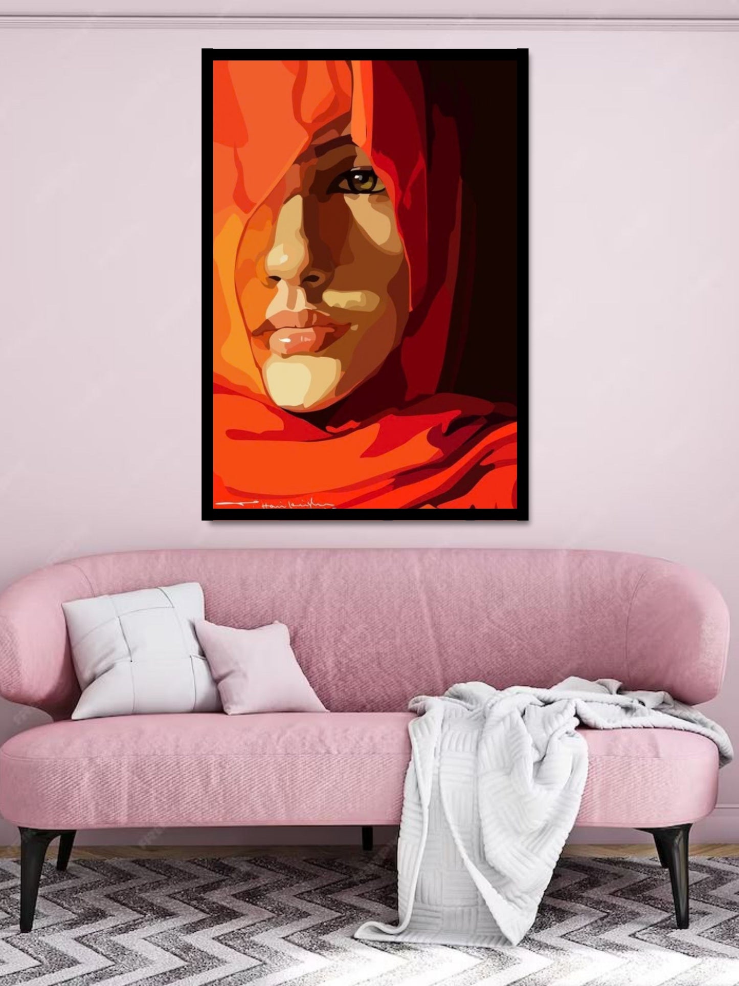 Modern Woman Portrait Canvas Wall Art | Red Abstract Face Painting