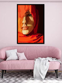 Modern Woman Portrait Canvas Wall Art | Red Abstract Face Painting