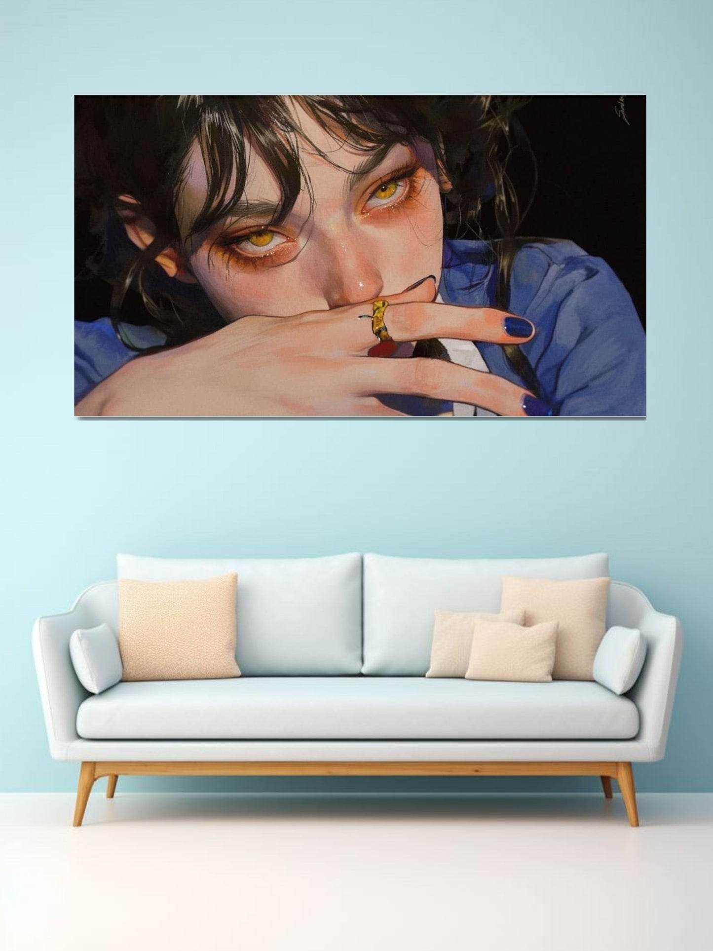 Aesthetic Anime Girl Canvas Wall Art | Moody Portrait Painting