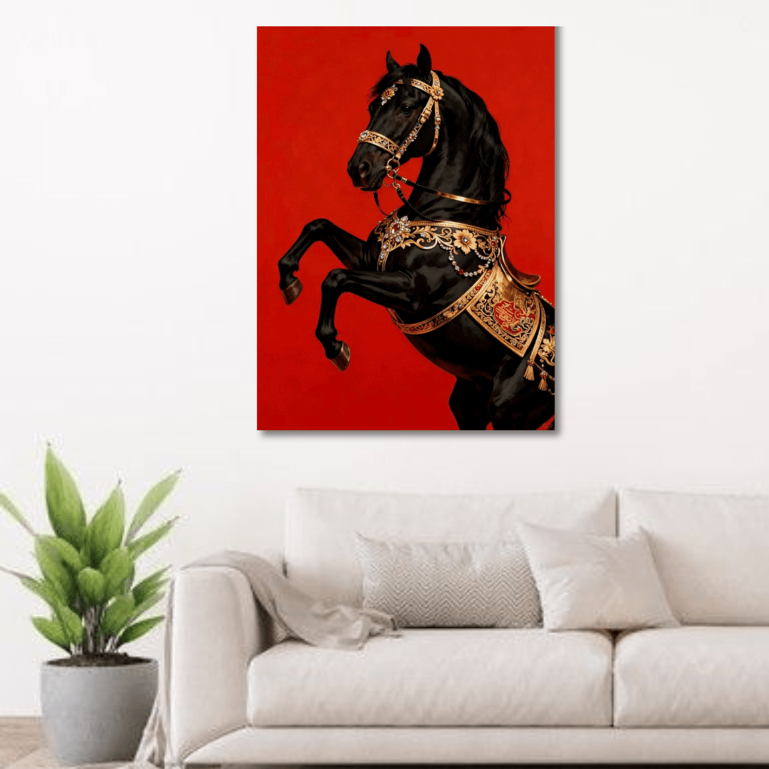 Black Royal Horse Canvas Wall Art - Memories InsiteBLACK ROYAL HORSE FRAME CANVAS -STRECHED