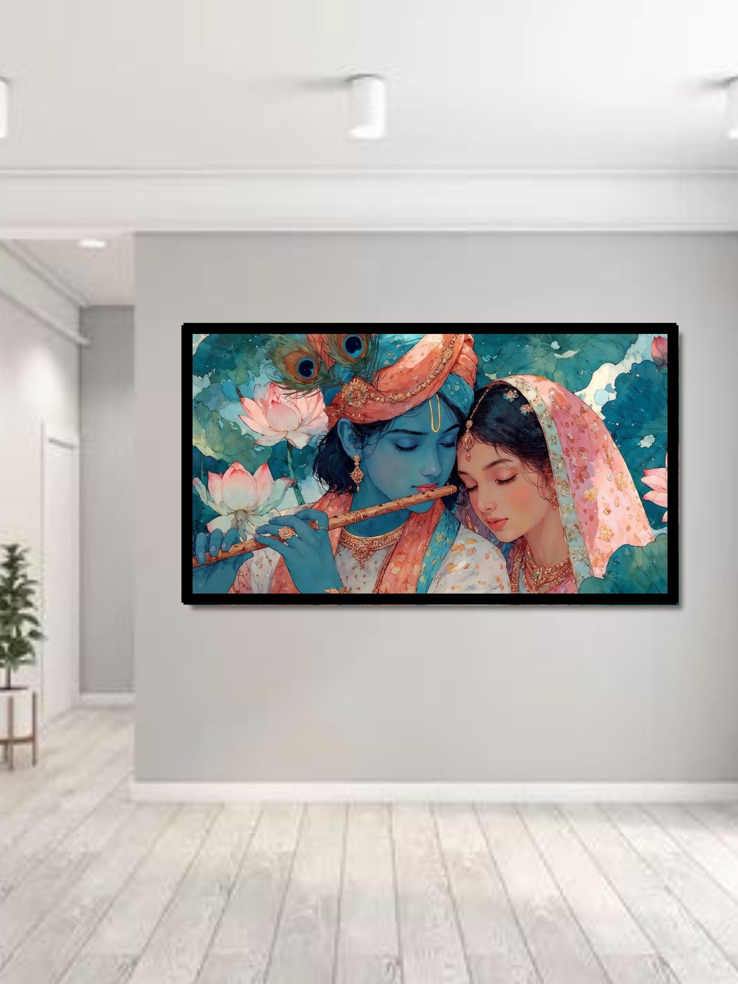 Radha Krishna Canvas Wall Art | Romantic Hindu God Painting