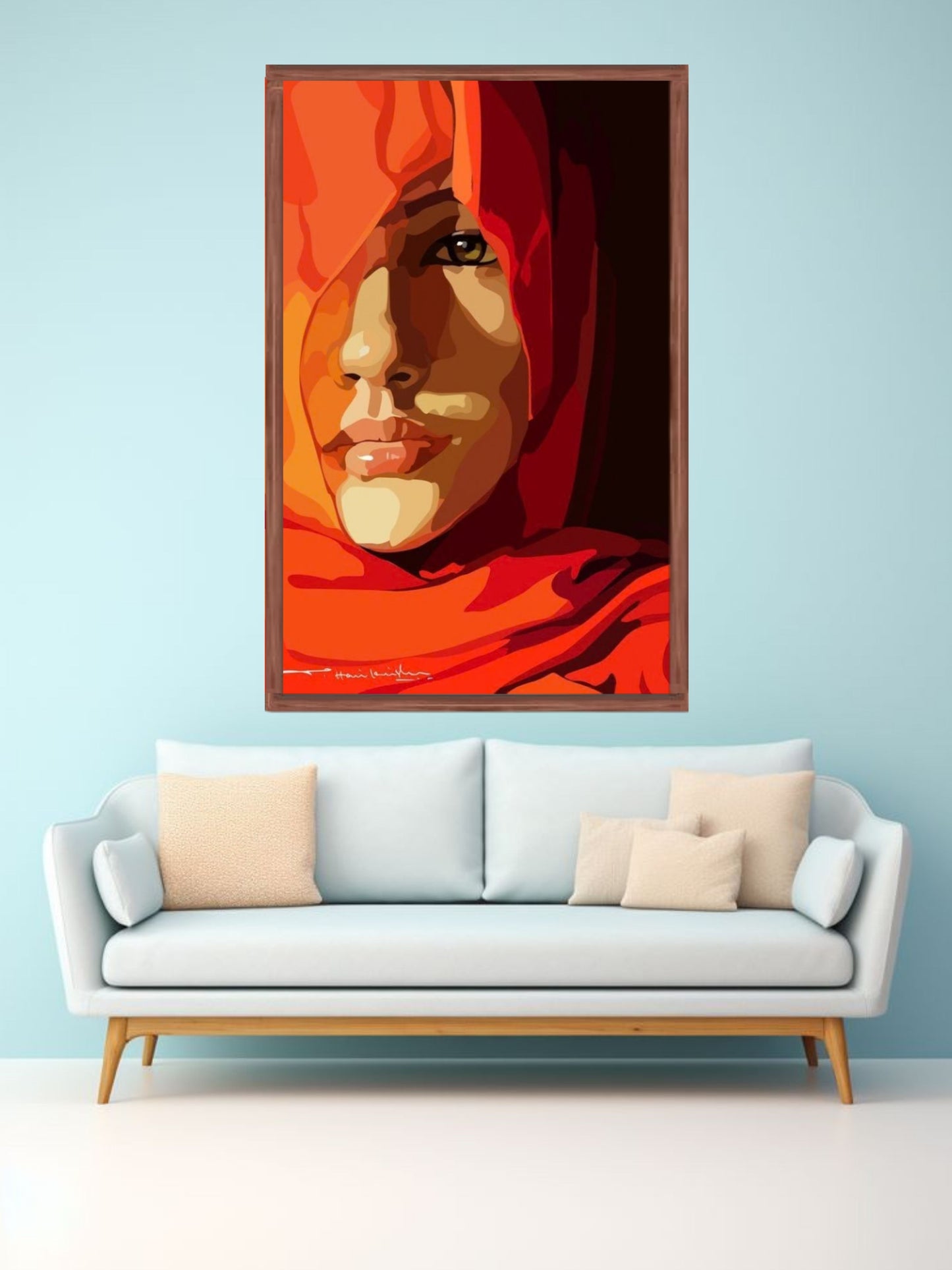 Modern Woman Portrait Canvas Wall Art | Red Abstract Face Painting