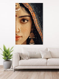 Traditional Indian Woman Portrait Canvas Wall Art | Ethnic Bridal Face Painting