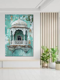 Vintage Jharokha Window Canvas Wall Art | Indian Heritage Architecture Painting