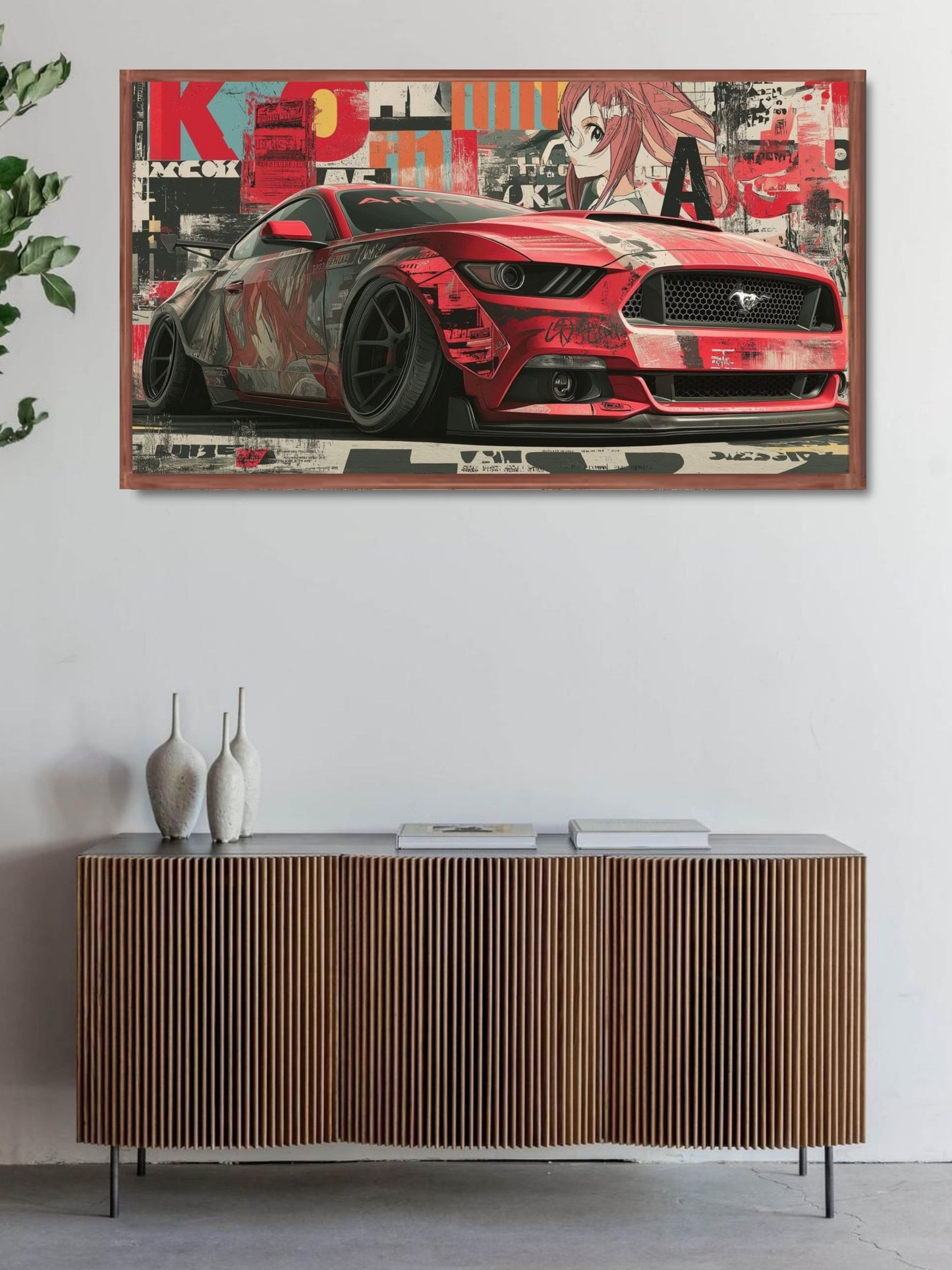 Red Sports Car Canvas Wall Art | Modern Muscle Car Pop Art Painting