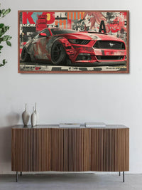 Red Sports Car Canvas Wall Art | Modern Muscle Car Pop Art Painting