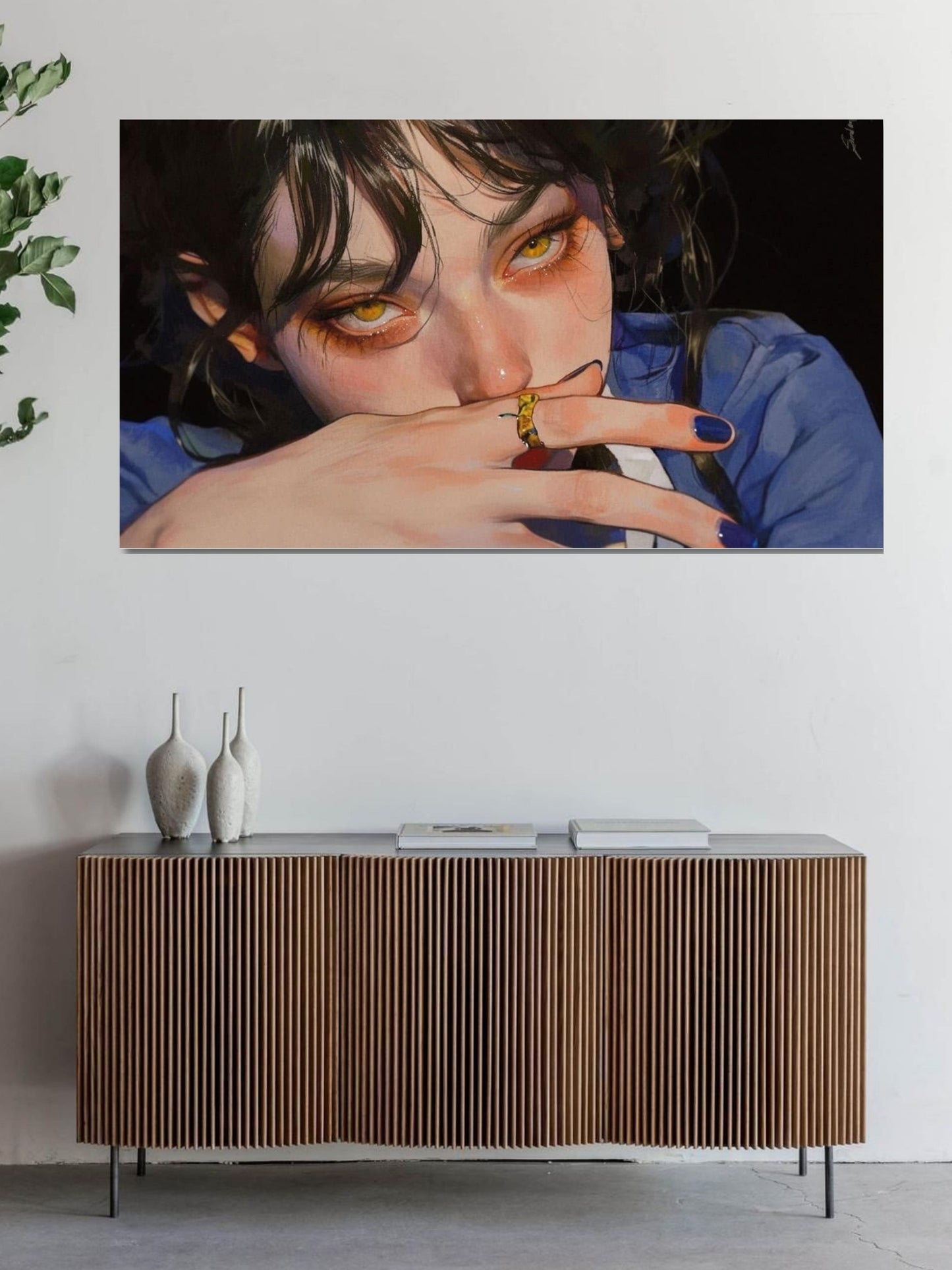 Aesthetic Anime Girl Canvas Wall Art | Moody Portrait Painting