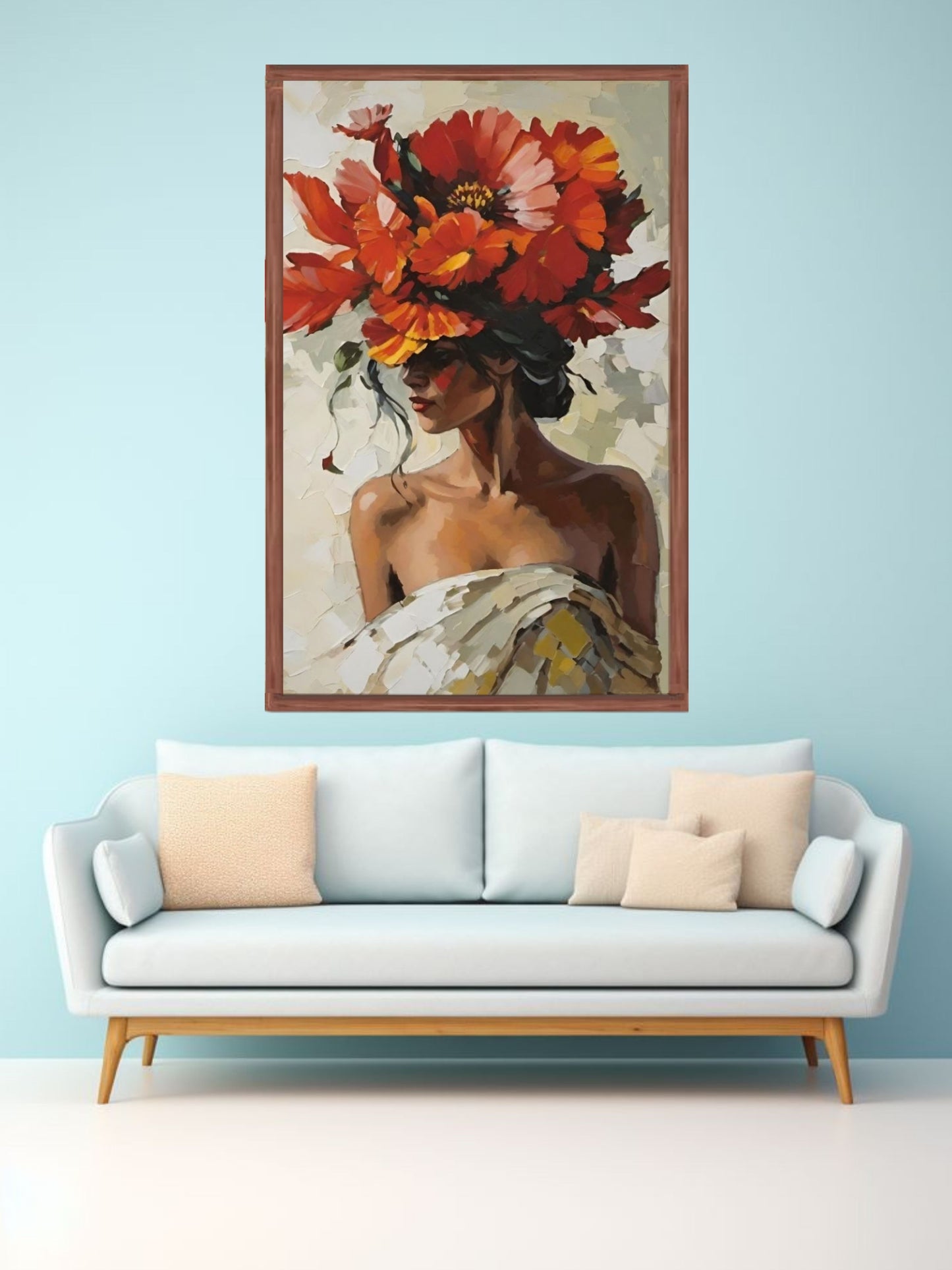 Elegant Woman with Floral Hat Canvas Wall Art | Modern Flower Portrait Painting