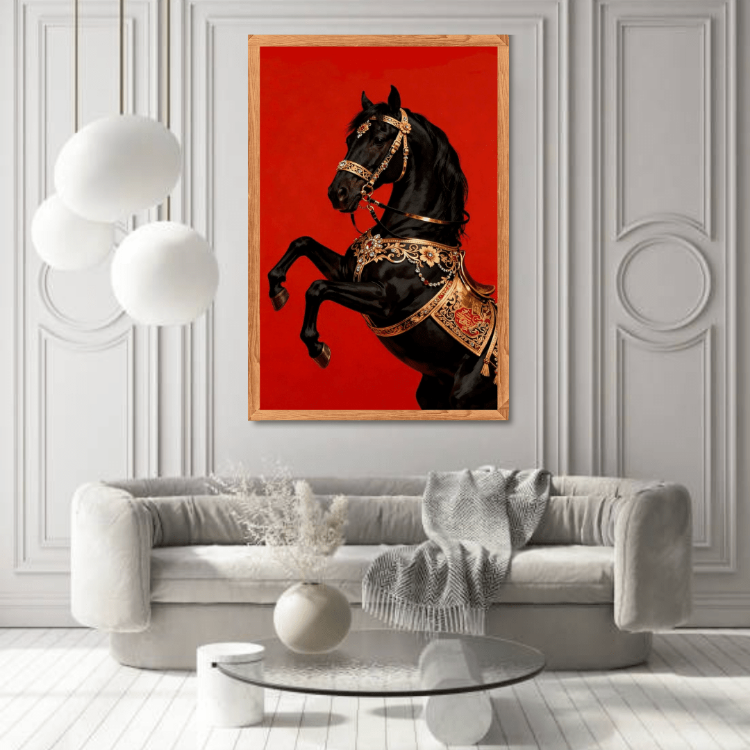 Black Royal Horse Canvas Wall Art - Memories InsiteBLACK ROYAL HORSE FRAME CANVAS -STRECHED