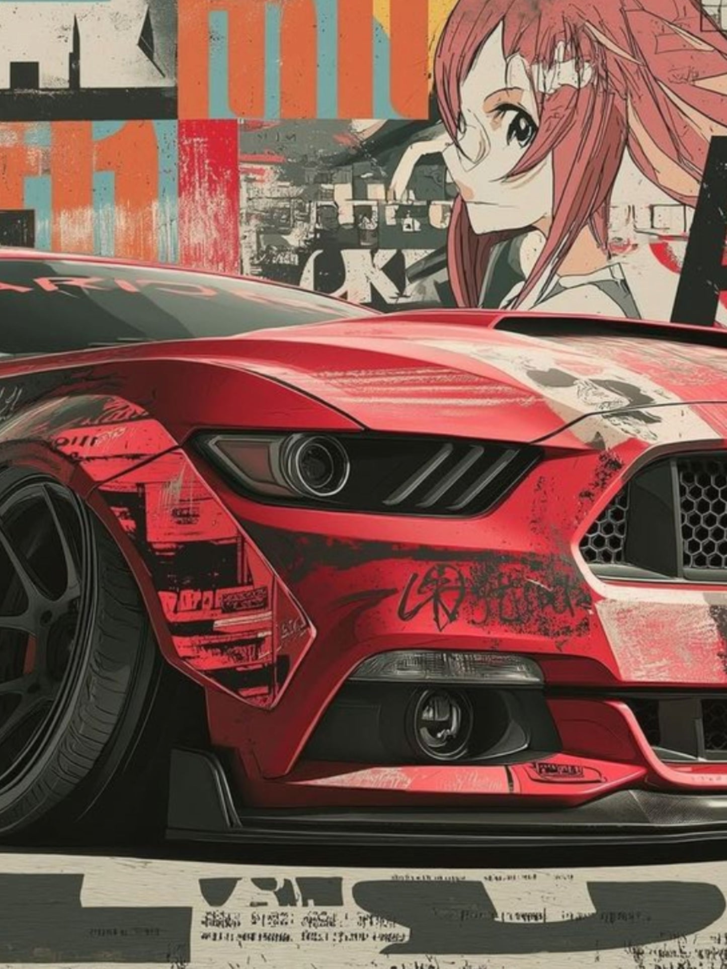 Red Sports Car Canvas Wall Art | Modern Muscle Car Pop Art Painting