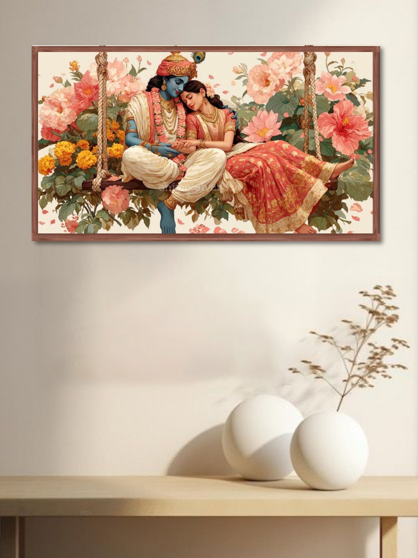 Radha Krishna Jhula Canvas Wall Art | Romantic Hindu God Swing Painting