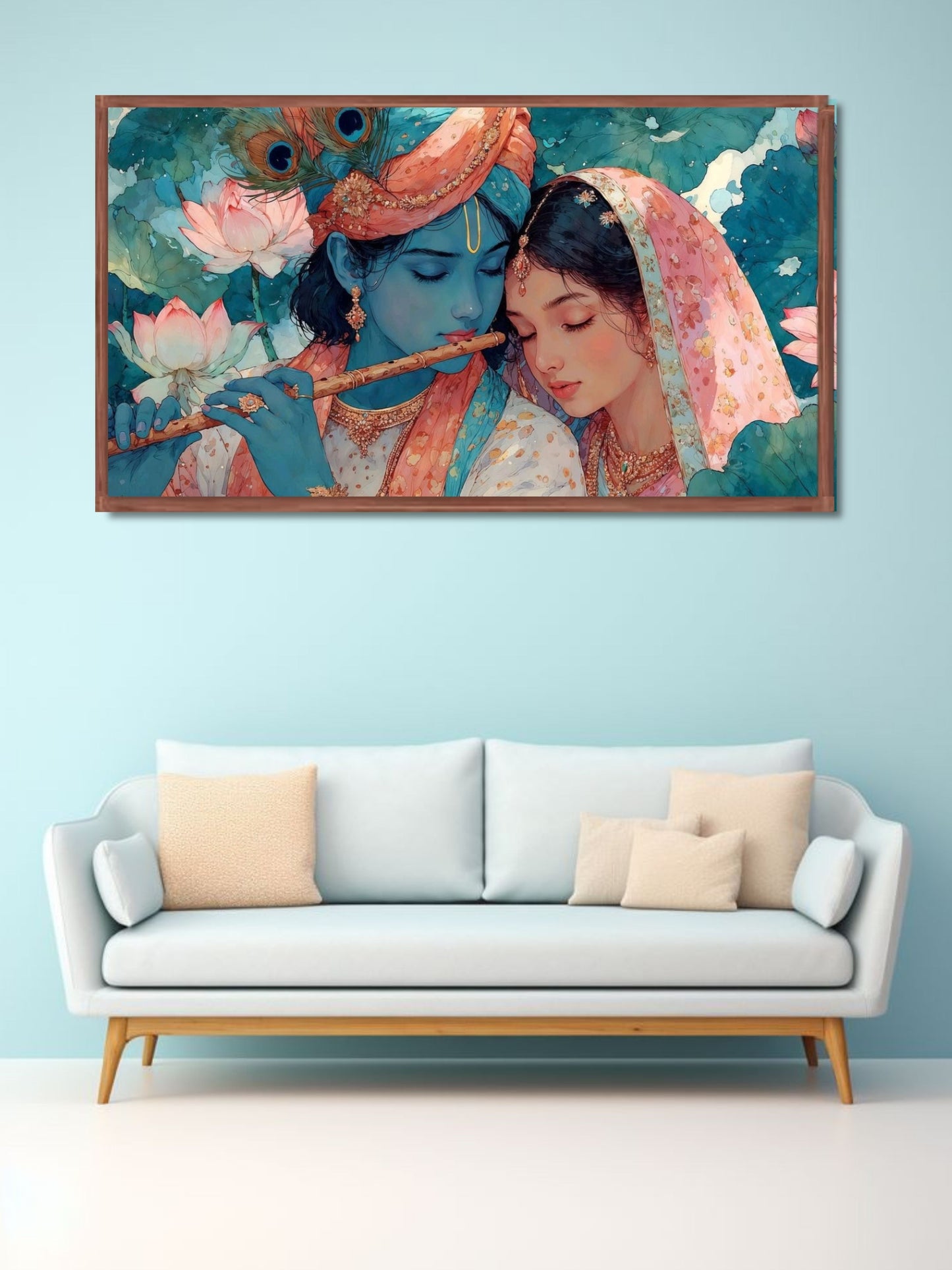 Radha Krishna Canvas Wall Art | Romantic Hindu God Painting