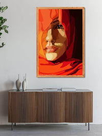 Modern Woman Portrait Canvas Wall Art | Red Abstract Face Painting