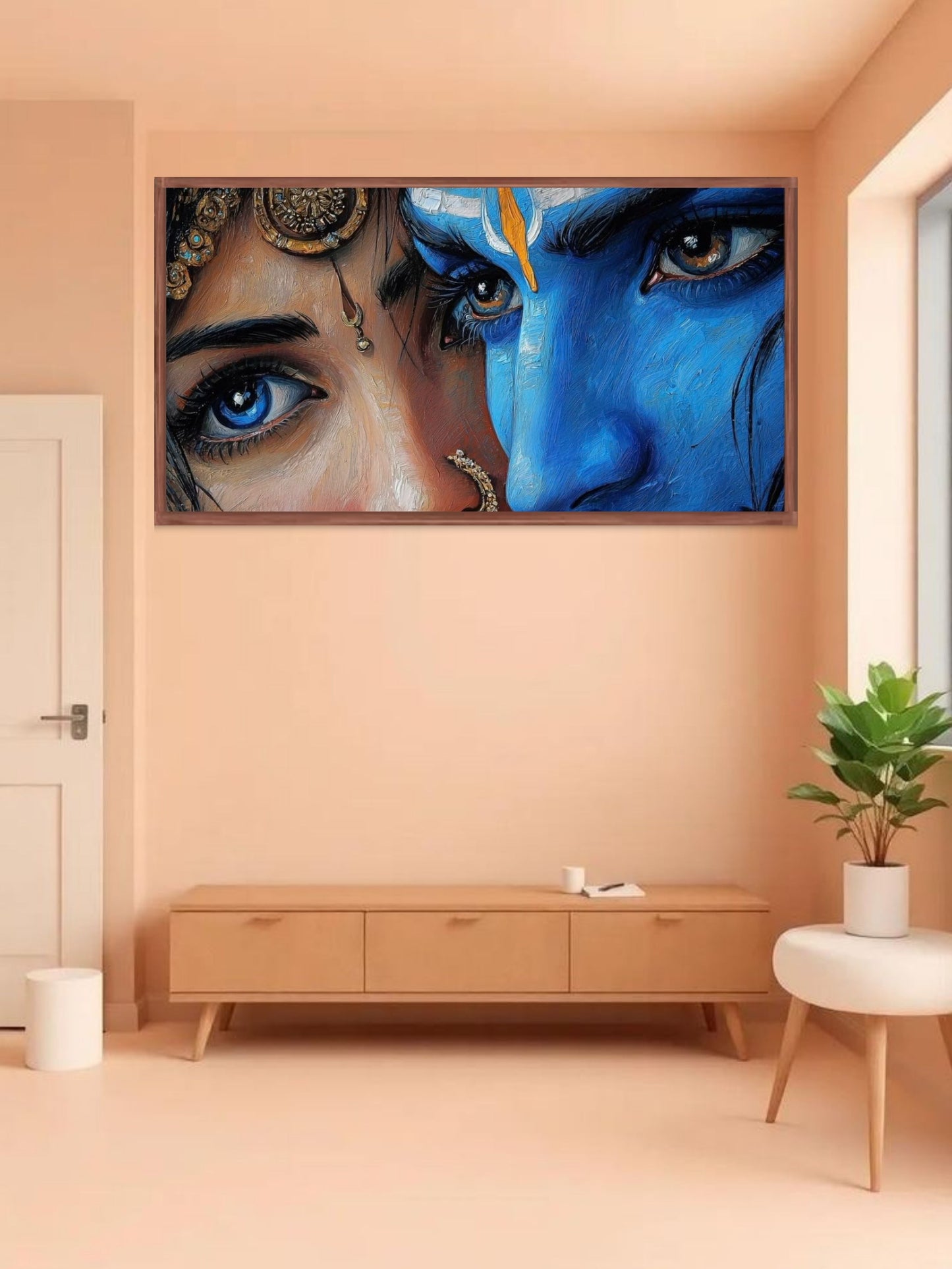 Radha Krishna Close-Up Canvas Wall Art | Divine Eyes Spiritual Painting