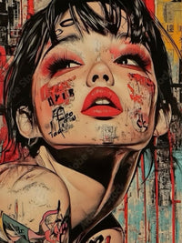 Abstract Woman Portrait Graffiti Canvas Wall Art | Modern Pop Art Face Painting