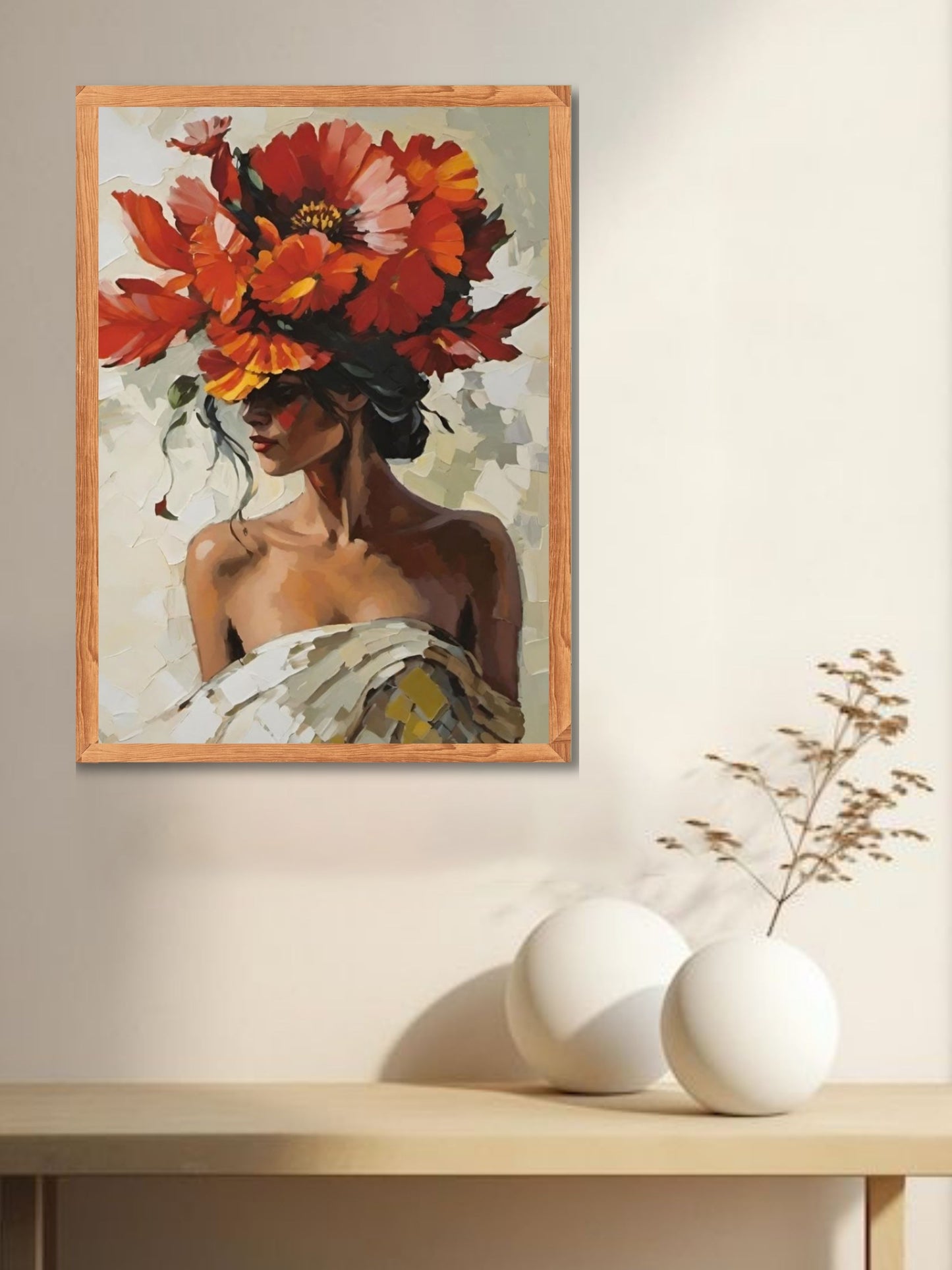 Elegant Woman with Floral Hat Canvas Wall Art | Modern Flower Portrait Painting