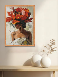 Elegant Woman with Floral Hat Canvas Wall Art | Modern Flower Portrait Painting