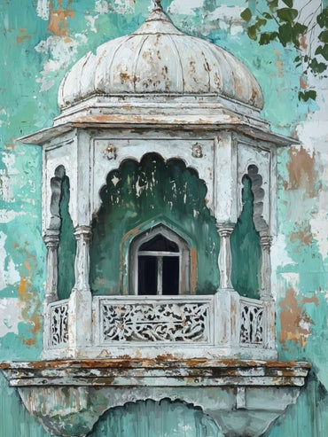 Vintage Jharokha Window Canvas Wall Art | Indian Heritage Architecture Painting