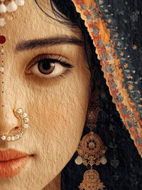 Traditional Indian Woman Portrait Canvas Wall Art | Ethnic Bridal Face Painting