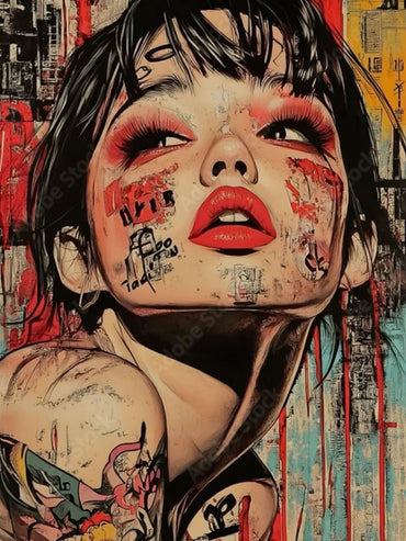 Abstract Woman Graffiti Canvas Wall Art | Modern Urban Pop Art Portrait