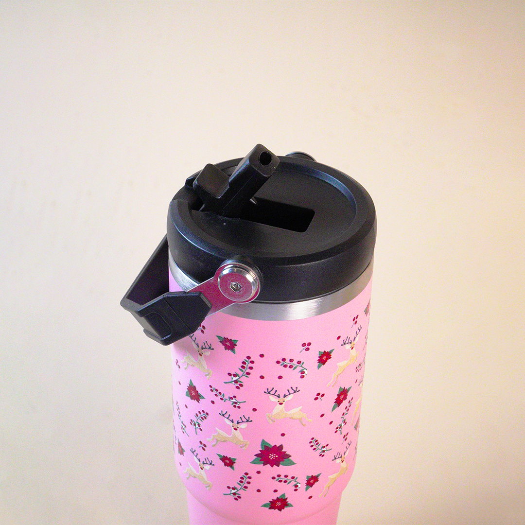 Hummingbird Floral Christmas Deer Tumbler