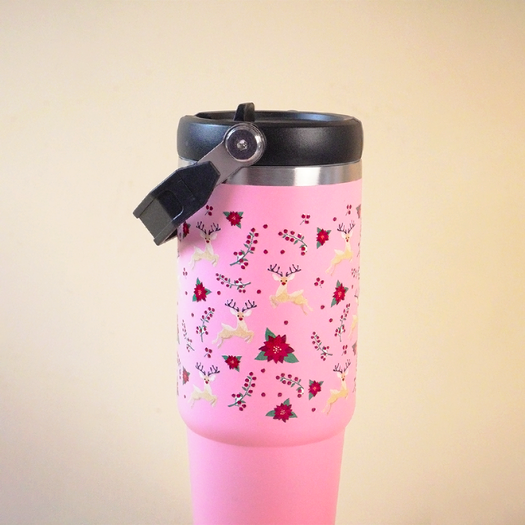 Hummingbird Floral Christmas Deer Tumbler