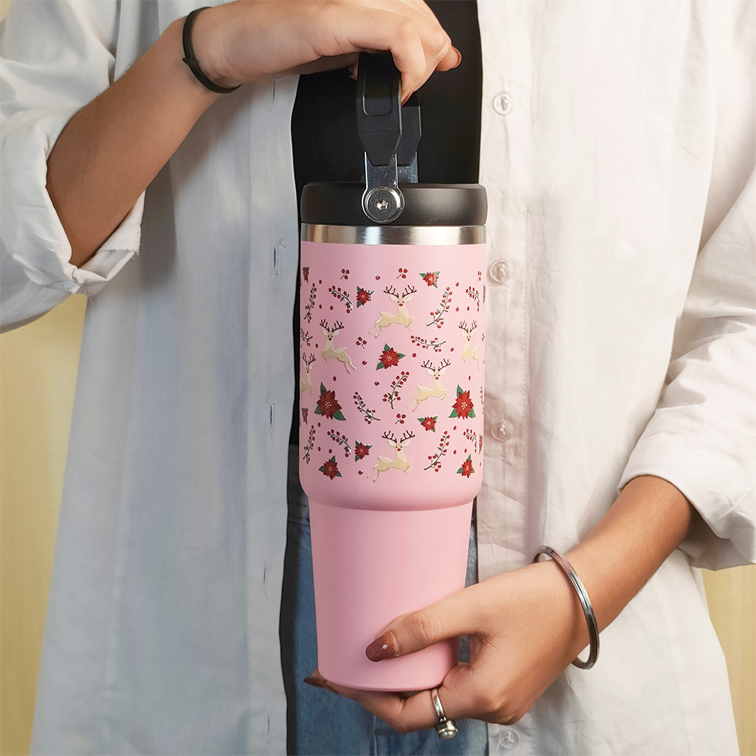 Hummingbird Floral Christmas Deer Tumbler