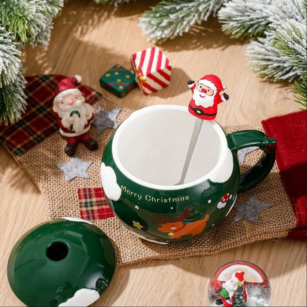 Santa Surprise Christmas Mug with Lid & Spoon (Random Color)
