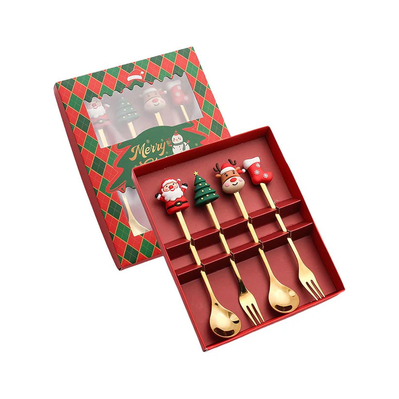 Set of 4 Stainless Steel Christmas Spoon