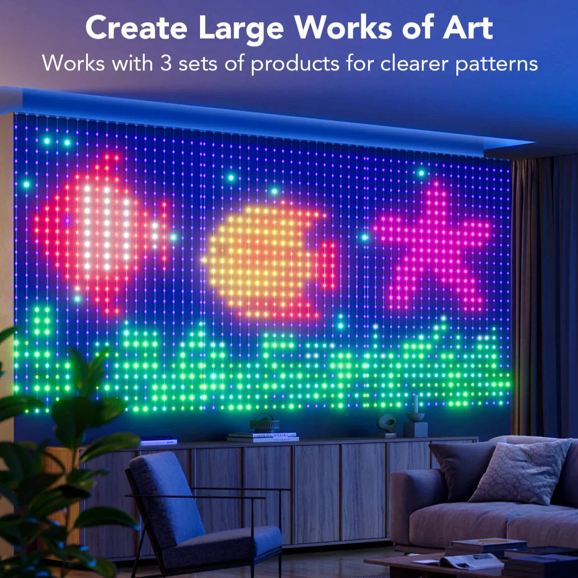 Smart 400 LED Curtain Lights - Bluetooth, Music Sync, Custom Patterns & Text, RGB Colors