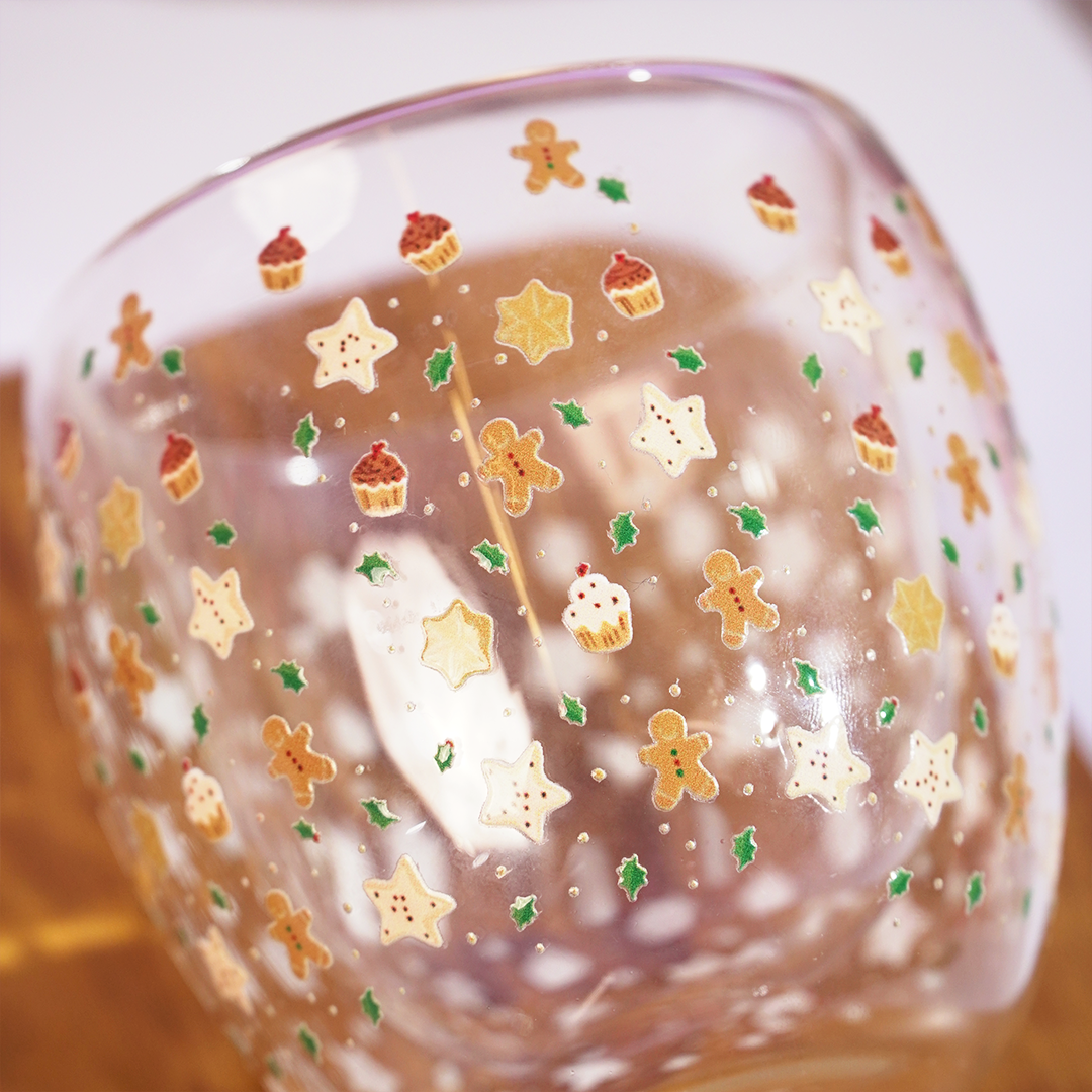 Set-2 Christmas Gingerbread & Stars -Double Wall Glass Mug