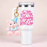 In My Happy Girl Era Printed Tumbler with Handle & Charm | Reusable Travel Cup | Cute Everyday Drinkware